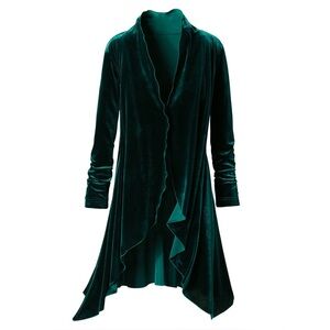Vintage The Pyramid Collection Crushed Velvet Forest Green Duster Jacket M USA